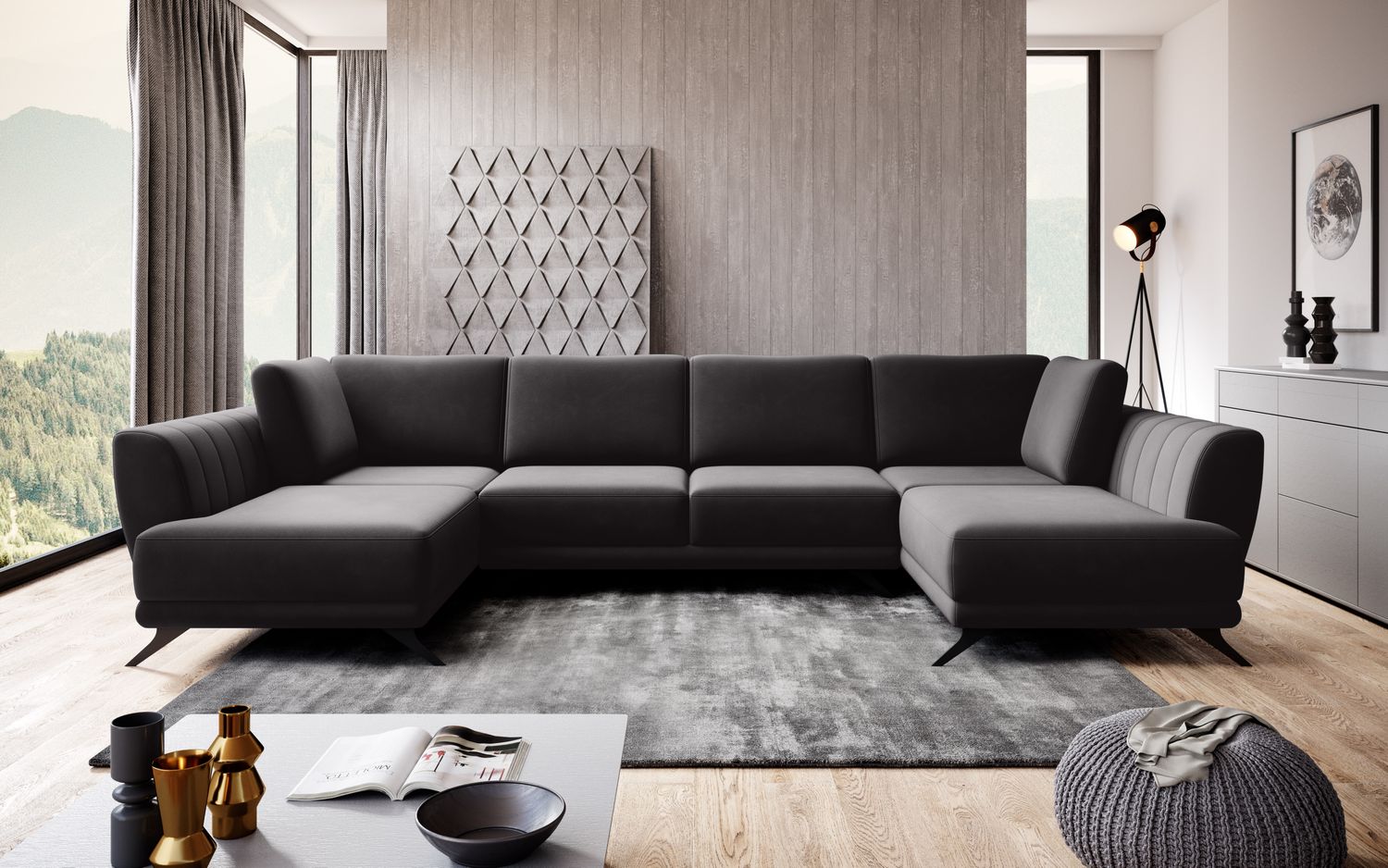 Corner Sleeper Sofa Larco 19 | size: Width: 362cm, Height: 90cm, Depth: 191cm | color: Velvetmat | image: 1 | variant: 1014693
