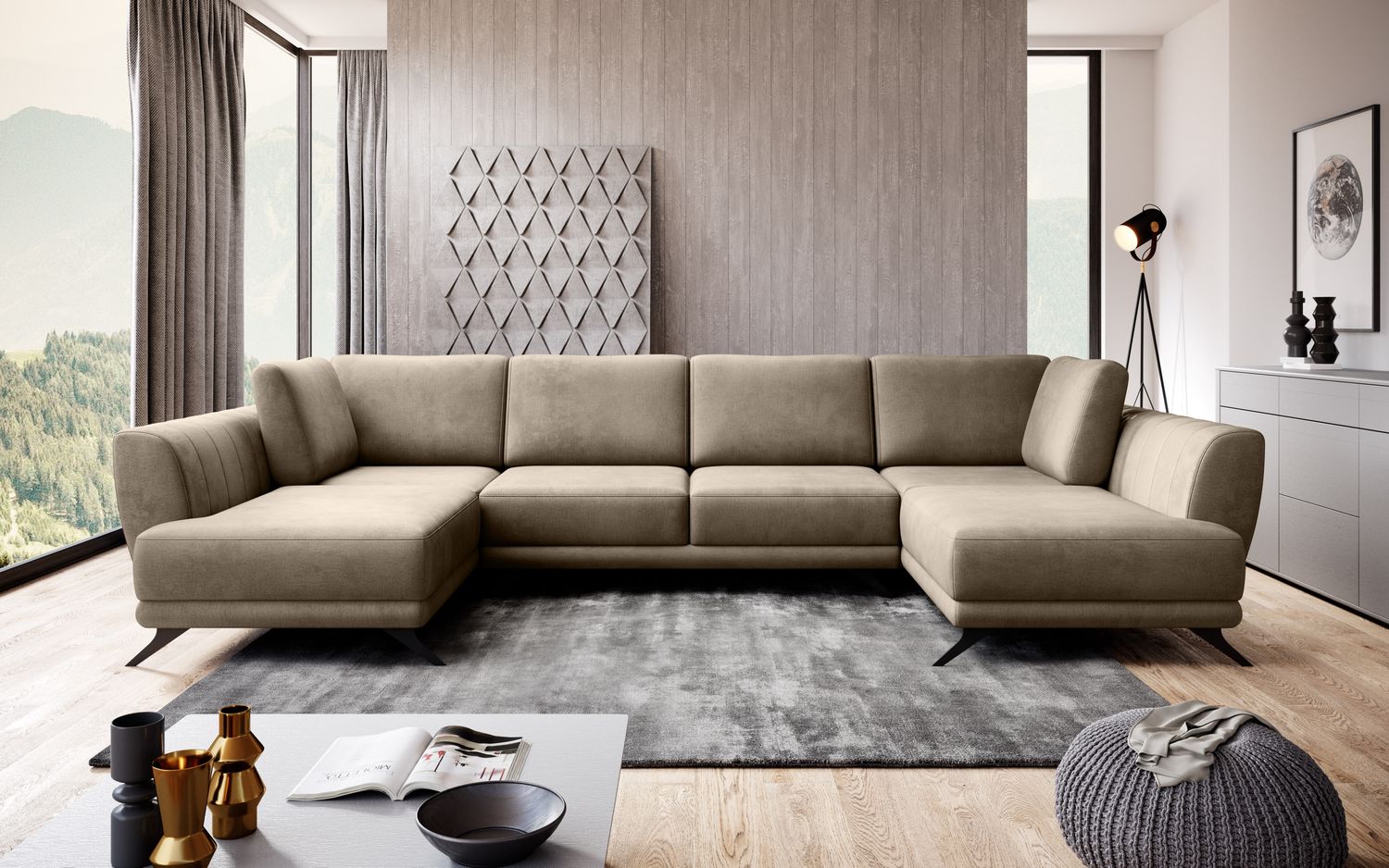 Corner Sleeper Sofa Larco 23 | size: Width: 362cm, Height: 90cm, Depth: 191cm | color: Nube | image: 1 | variant: 1014697