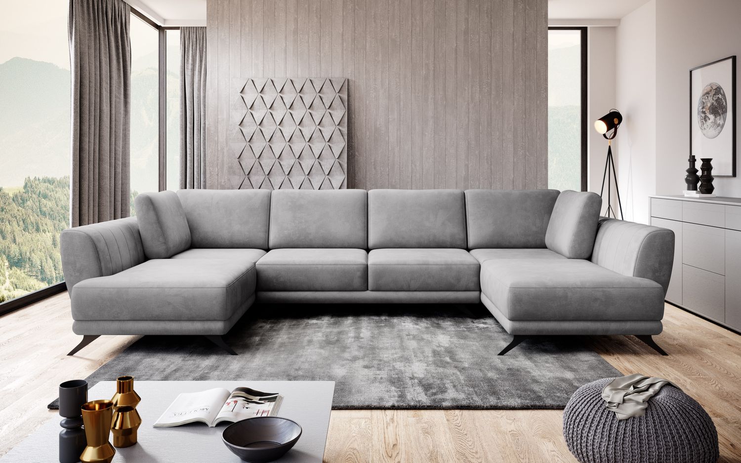 Corner Sleeper Sofa Larco | size: Width: 362cm, Height: 90cm, Depth: 191cm | color: Nube | image: 1 | variant: 1014674