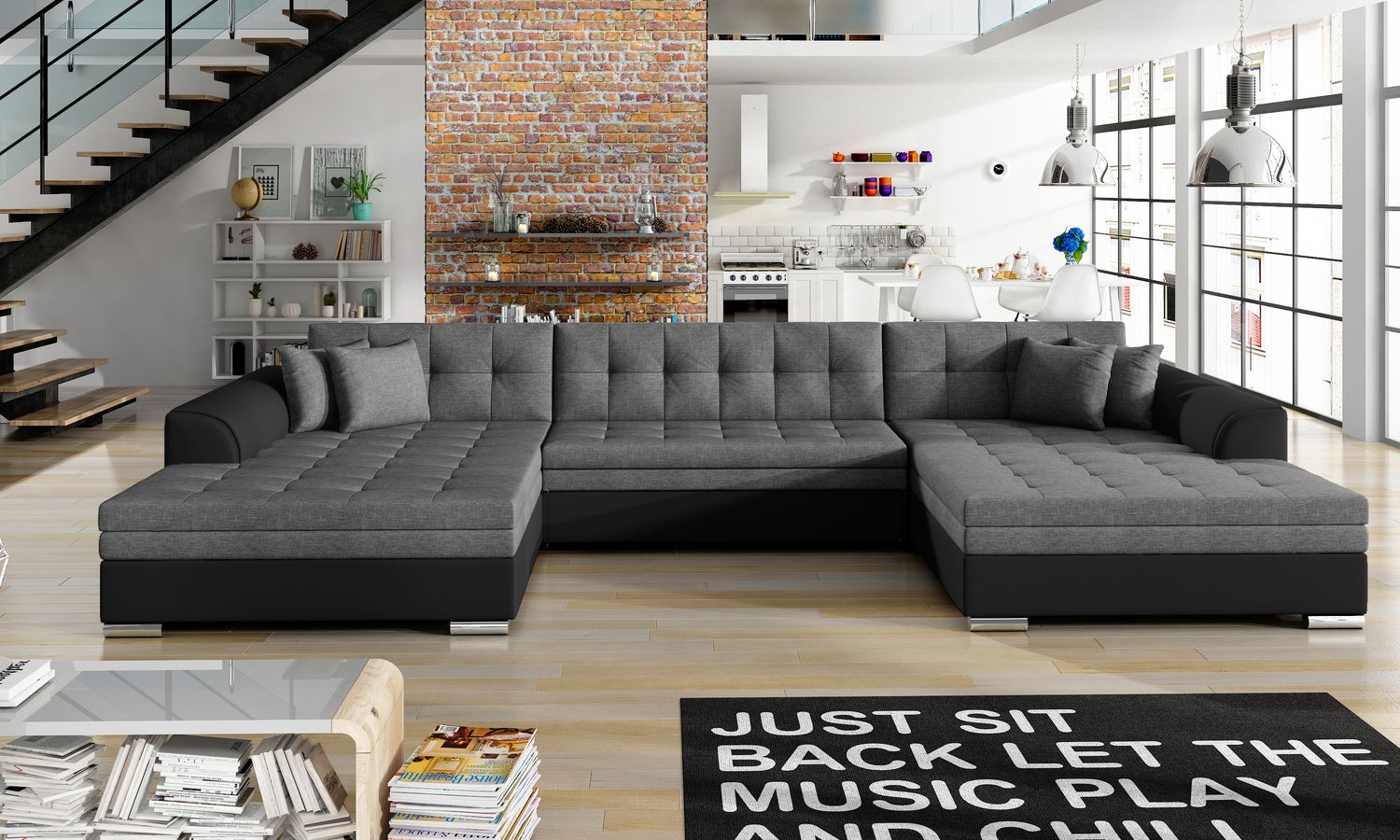 Corner Sleeper Sofa Llandudno 1 | size: Width: 355cm, Height: 80cm, Depth: 60cm | color: Black/Grey | image: 1 | variant: 1015000