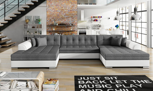 Corner Sleeper Sofa Llandudno 2 | size: Width: 355cm, Height: 80cm, Depth: 60cm | color: White/Grey | image: 1 | variant: 1015001