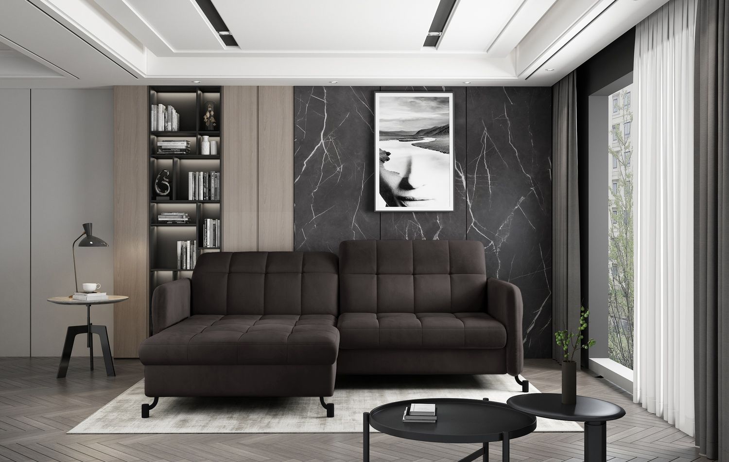 Corner Sleeper Sofa Lorelle 52 | size: Width: 225cm, Height: 105cm, Depth: 160cm | color: Mat/Velvet | image: 1 | variant: 1016029