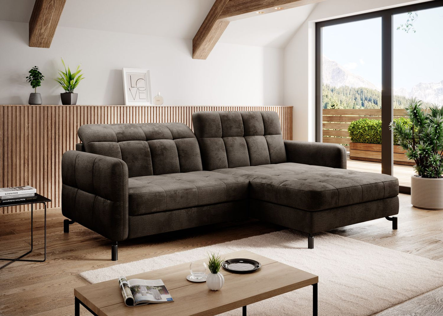 Corner Sleeper Sofa Lorelle 84 | size: Width: 225cm, Height: 105cm, Depth: 160cm | color: Monolith | image: 1 | variant: 1016061