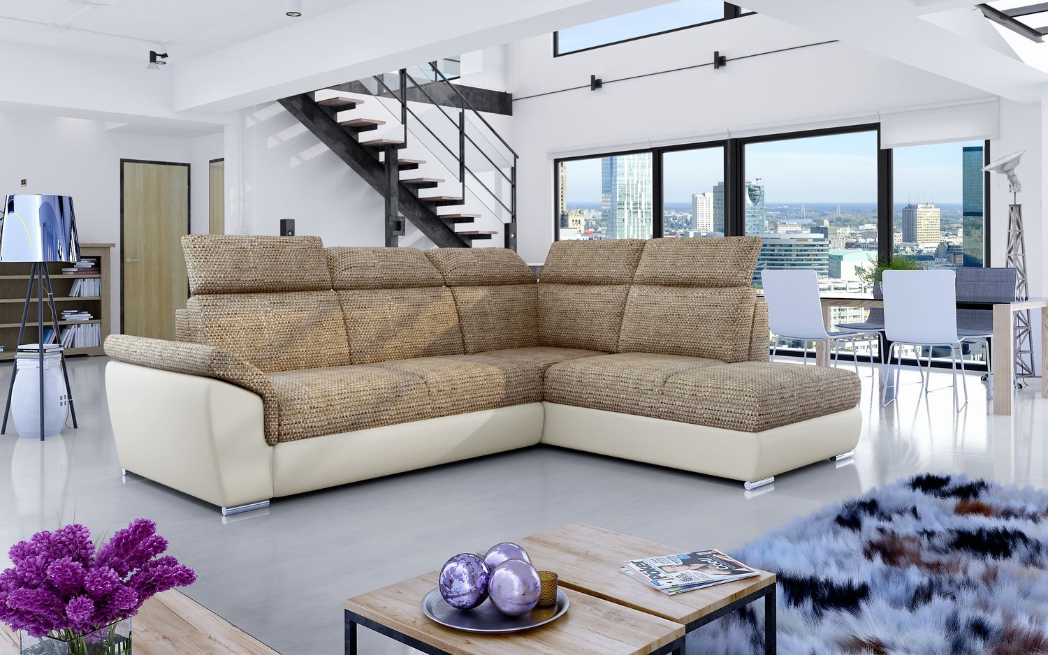 Corner Sleeper Sofa Loreto 14 | size: Width: 260cm, Height: 102cm, Depth: 60cm | color: Berlin/Soft | image: 1 | variant: 1015903