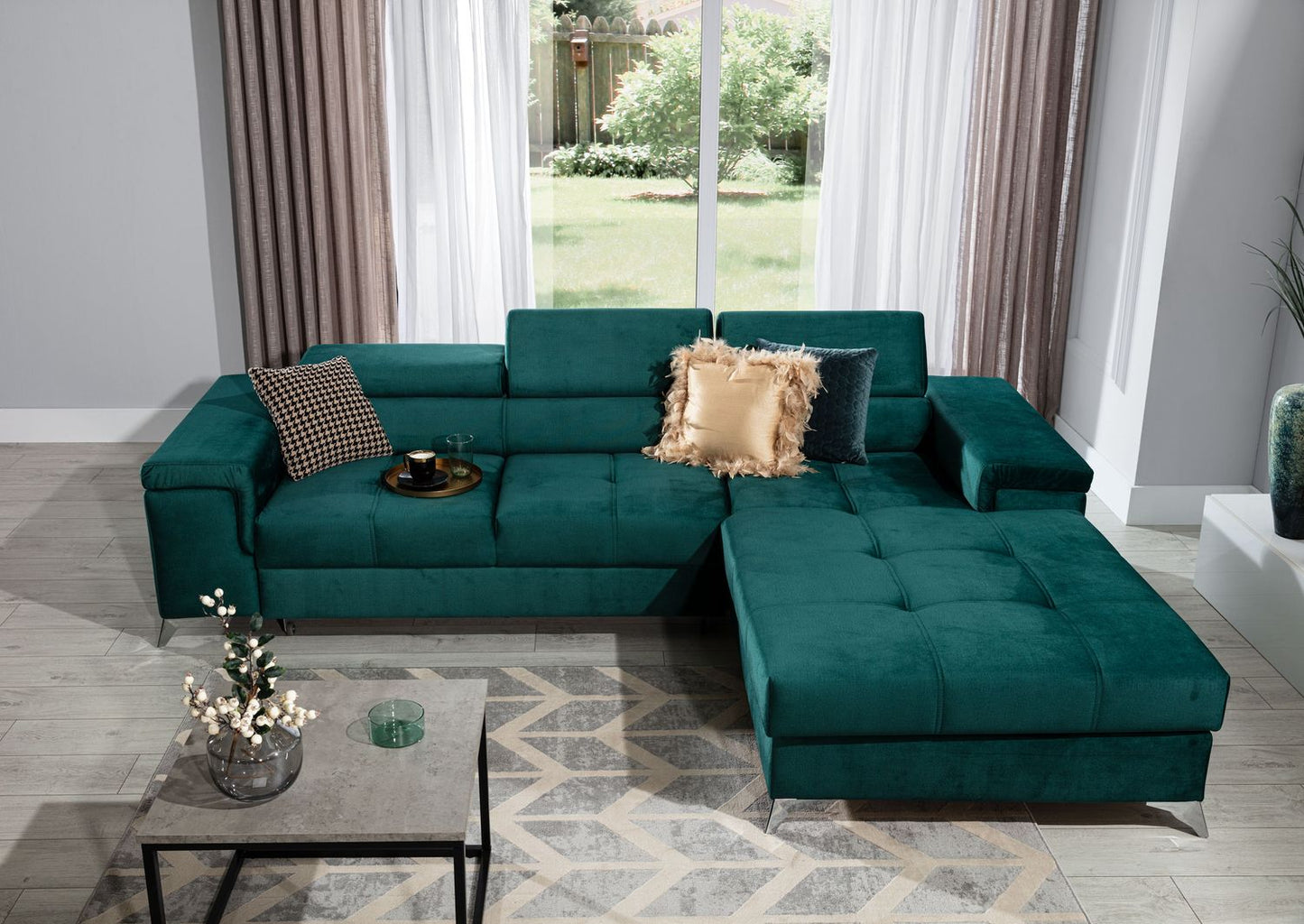 Corner Sleeper Sofa Newport 4 | size: Width: 281cm, Height: 88cm, Depth: 205cm | color: Green | image: 1 | variant: 1014990