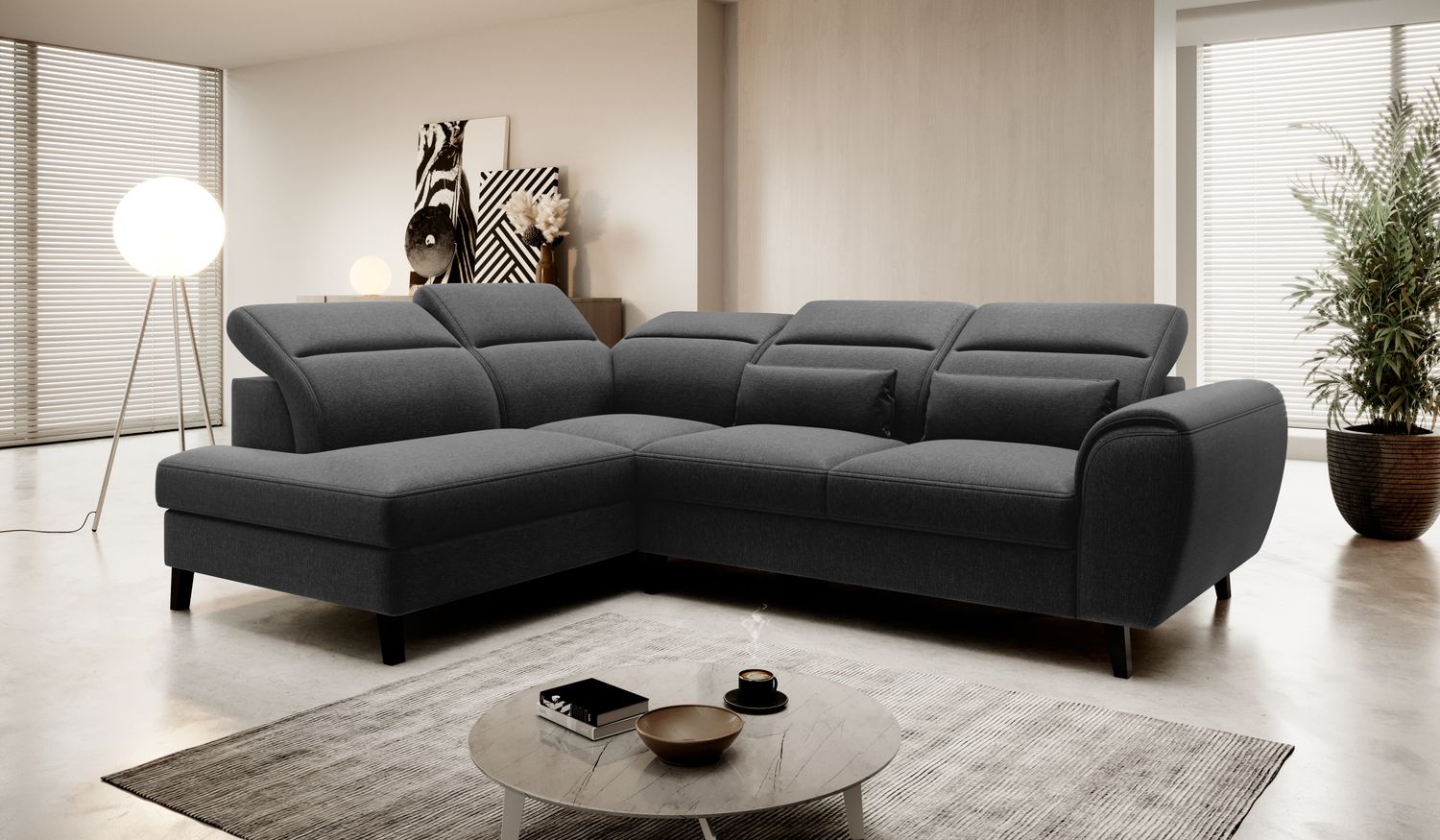 Corner Sleeper Sofa Noble 19 | size: Width: 255cm, Height: 100cm, Depth: 201cm | color: Flores | image: 1 | variant: 1015070