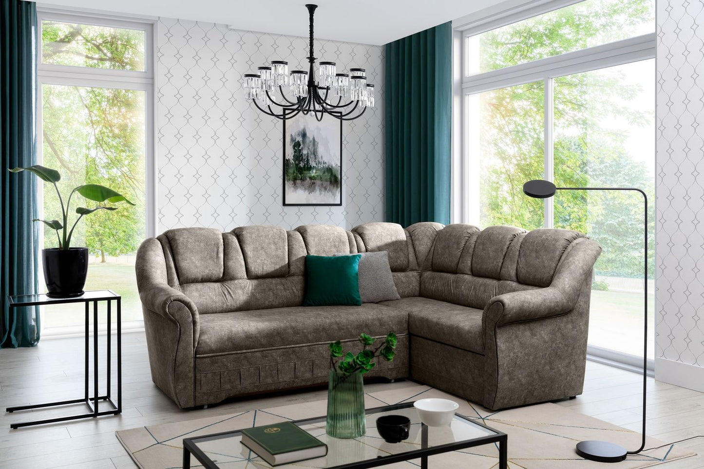 Corner Sleeper Sofa Oakham 32 | size: Width: 243cm, Height: 105cm, Depth: 190cm | color: Dora | image: 1 | variant: 1016796