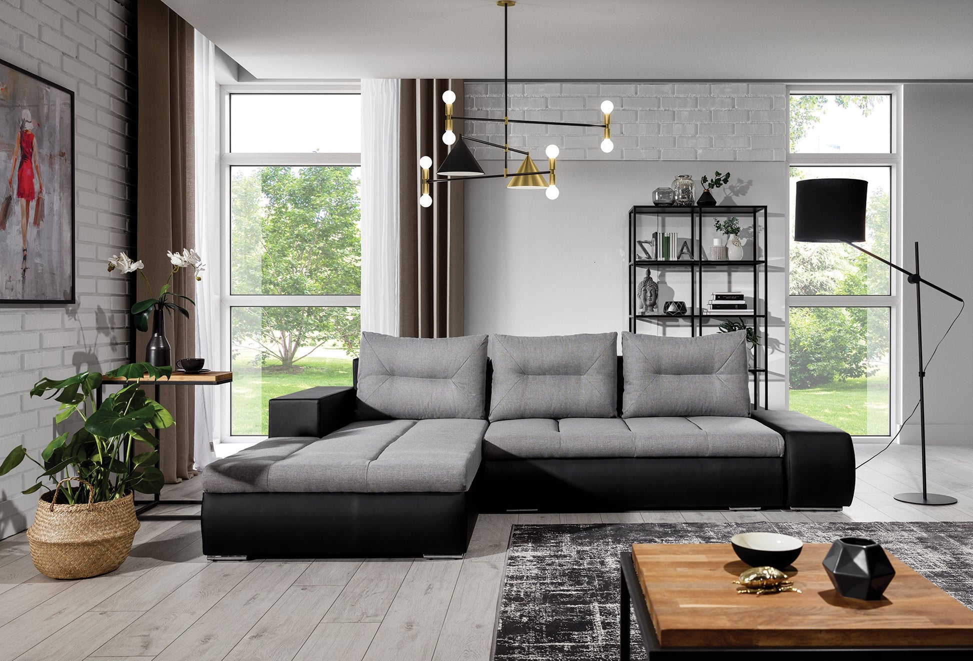 Corner Sleeper Sofa Ottavio 2 | size: Width: 275cm, Height: 85cm, Depth: 180cm | color: Black/Grey | image: 1 | variant: 1014005