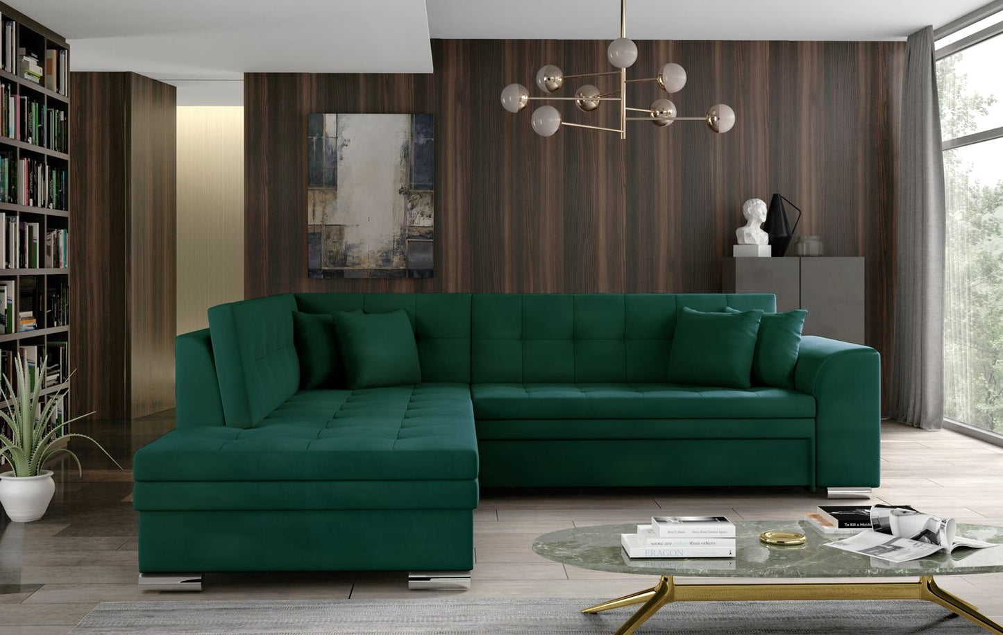 Corner Sleeper Sofa Pieretta 55 | size: Width: 260cm, Height: 80cm, Depth: 58cm | color: Green | image: 1 | variant: 1016339