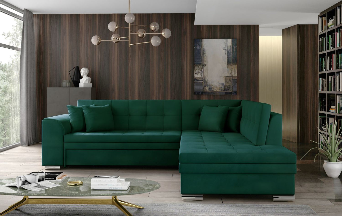 Corner Sleeper Sofa Pieretta 63 | size: Width: 260cm, Height: 80cm, Depth: 58cm | color: Green | image: 1 | variant: 1016347