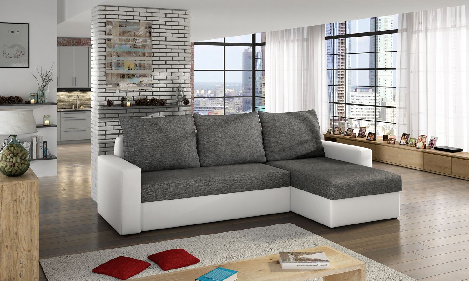 Corner Sleeper Sofa Pitlochry | size: Width: 237cm, Height: 72cm, Depth: 150cm | color: White/Grey | image: 1 | variant: 1014981