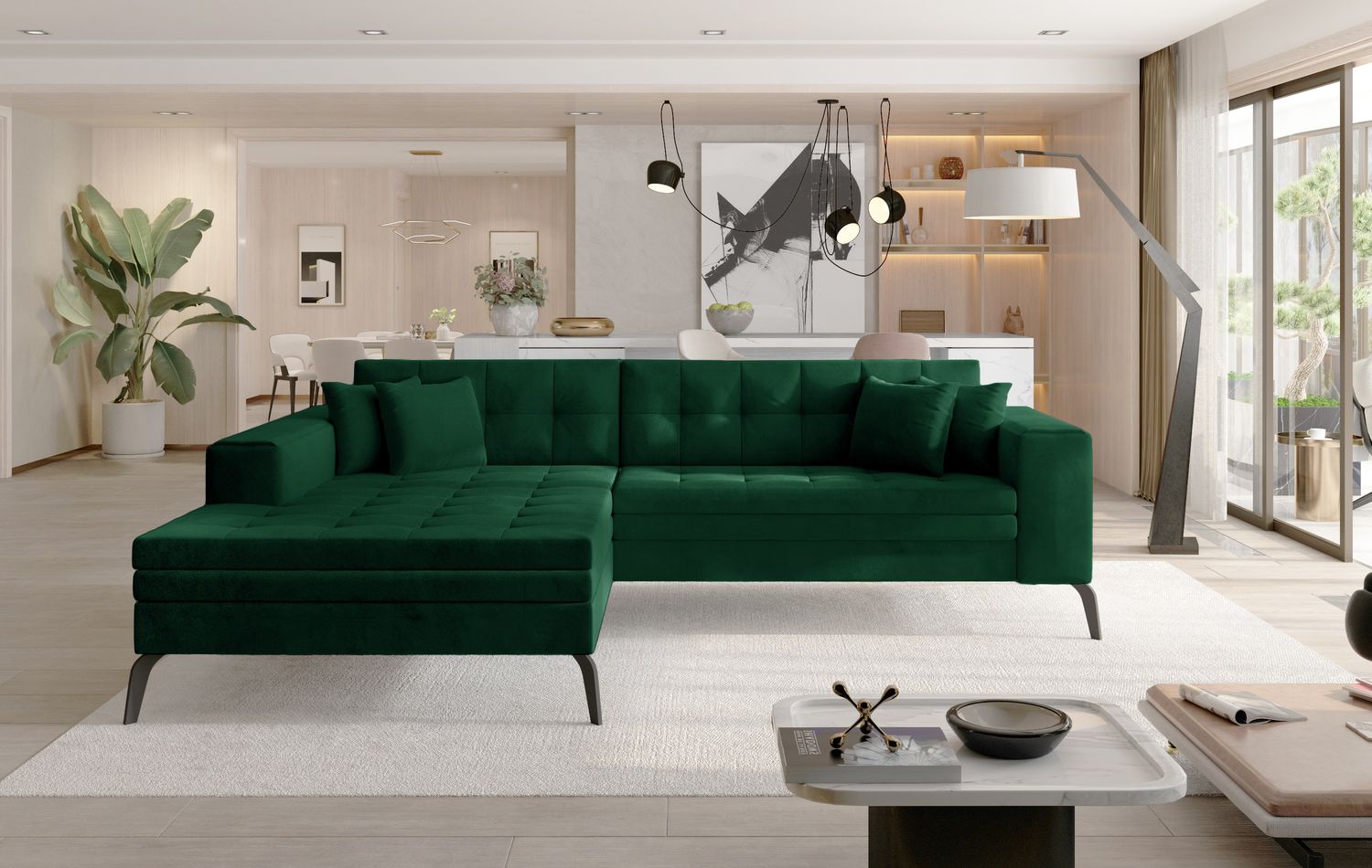 Corner Sleeper Sofa Solange 22 | size: Width: 292cm, Height: 80cm, Depth: 196cm | color: Green | image: 1 | variant: 1016431