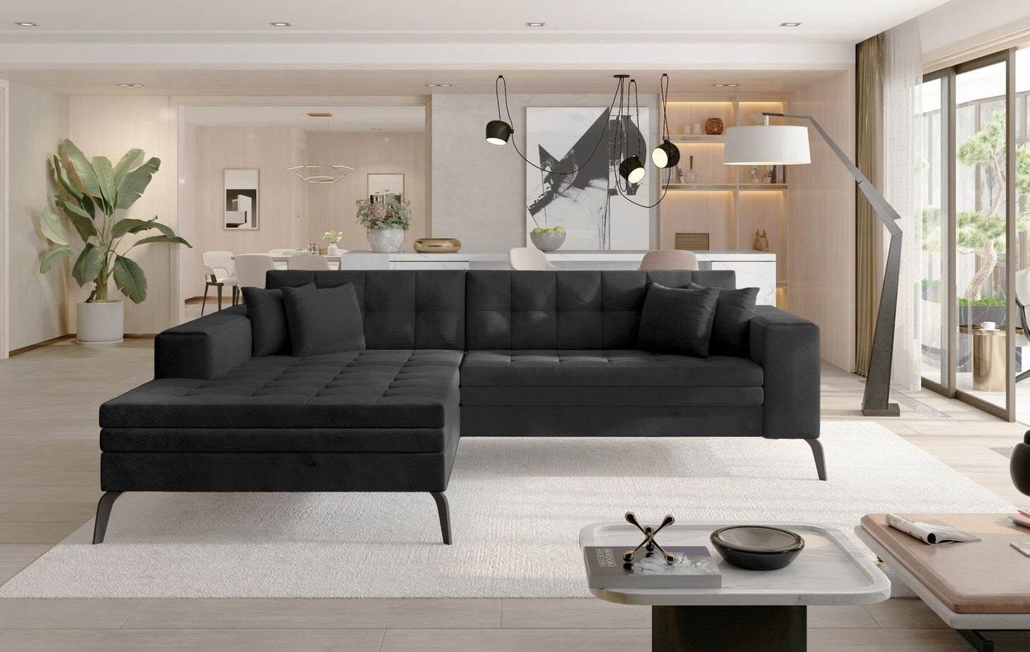Corner Sleeper Sofa Solange 25 | size: Width: 292cm, Height: 80cm, Depth: 196cm | color: Monolith | image: 1 | variant: 1016434