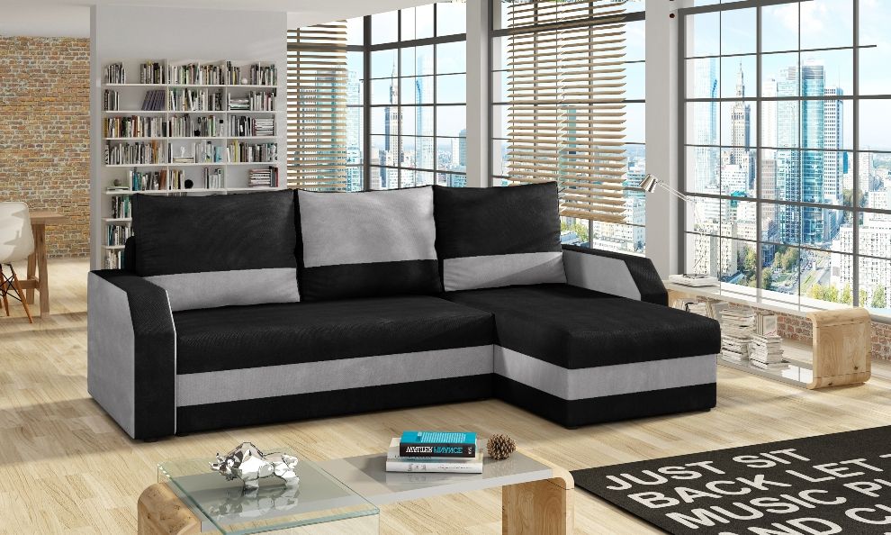 Corner Sleeper Sofa Warwick | size: Width: 237cm, Height: 90cm, Depth: 150cm | color: Black/Grey | image: 0 | variant: 1008942