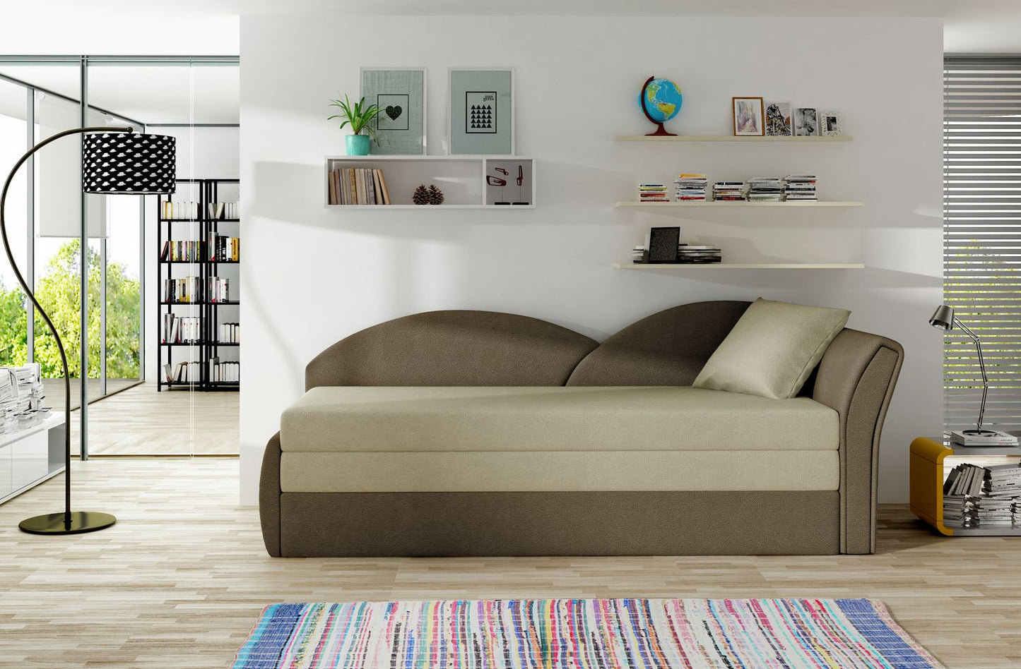 Corner Sleeper Sofa West Llandovery 3 | size: Width: 218cm, Height: 77cm, Depth: 80cm | color: Brown/Beige | image: 1 | variant: 1015007