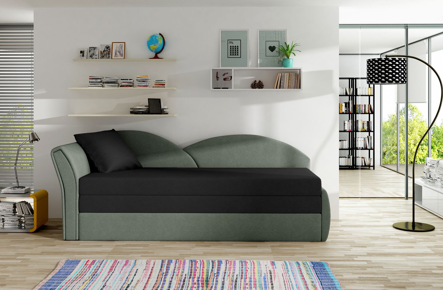 Corner Sleeper Sofa West Llandovery | size: Width: 218cm, Height: 77cm, Depth: 80cm | color: Black/Green | image: 1 | variant: 1015004