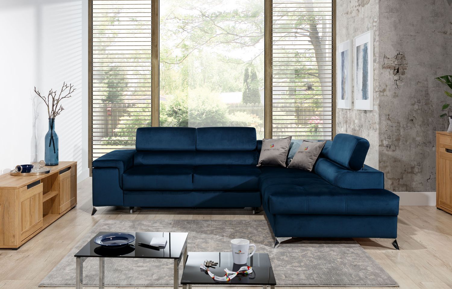 Corner Sleeper Sofa Whitby 11 | size: Width: 275cm, Height: 90cm, Depth: 202cm | color: Blue | image: 1 | variant: 1016460