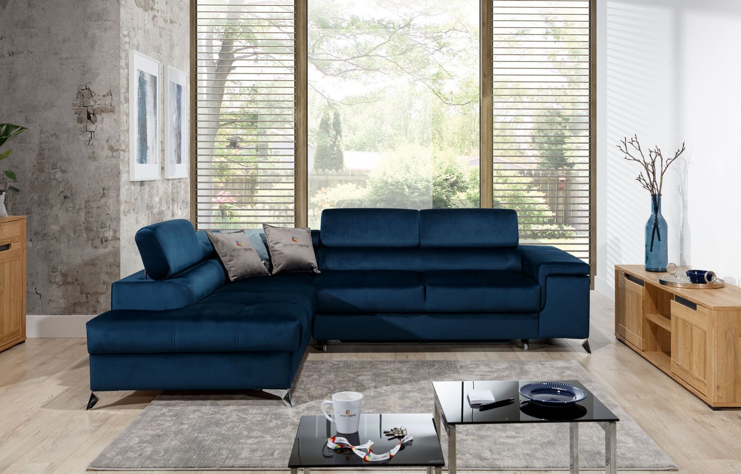 Corner Sleeper Sofa Whitby 38 | size: Width: 275cm, Height: 90cm, Depth: 202cm | color: Blue | image: 1 | variant: 1016487