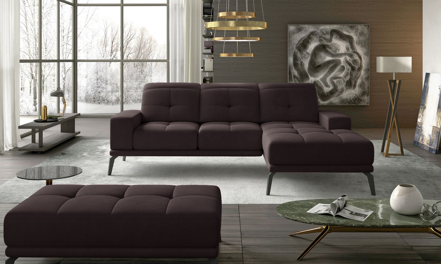 Corner Sofa East Piacenza 13 | size: Width: 265cm, Height: 98cm, Depth: 53cm | color: Mat/Velvet | image: 1 | variant: 1017485