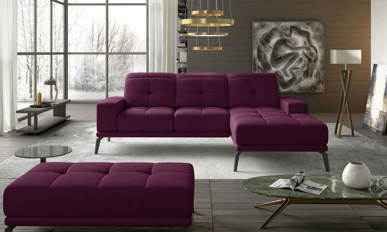 Corner Sofa East Piacenza 14 | size: Width: 265cm, Height: 98cm, Depth: 53cm | color: Mat/Velvet | image: 1 | variant: 1017486