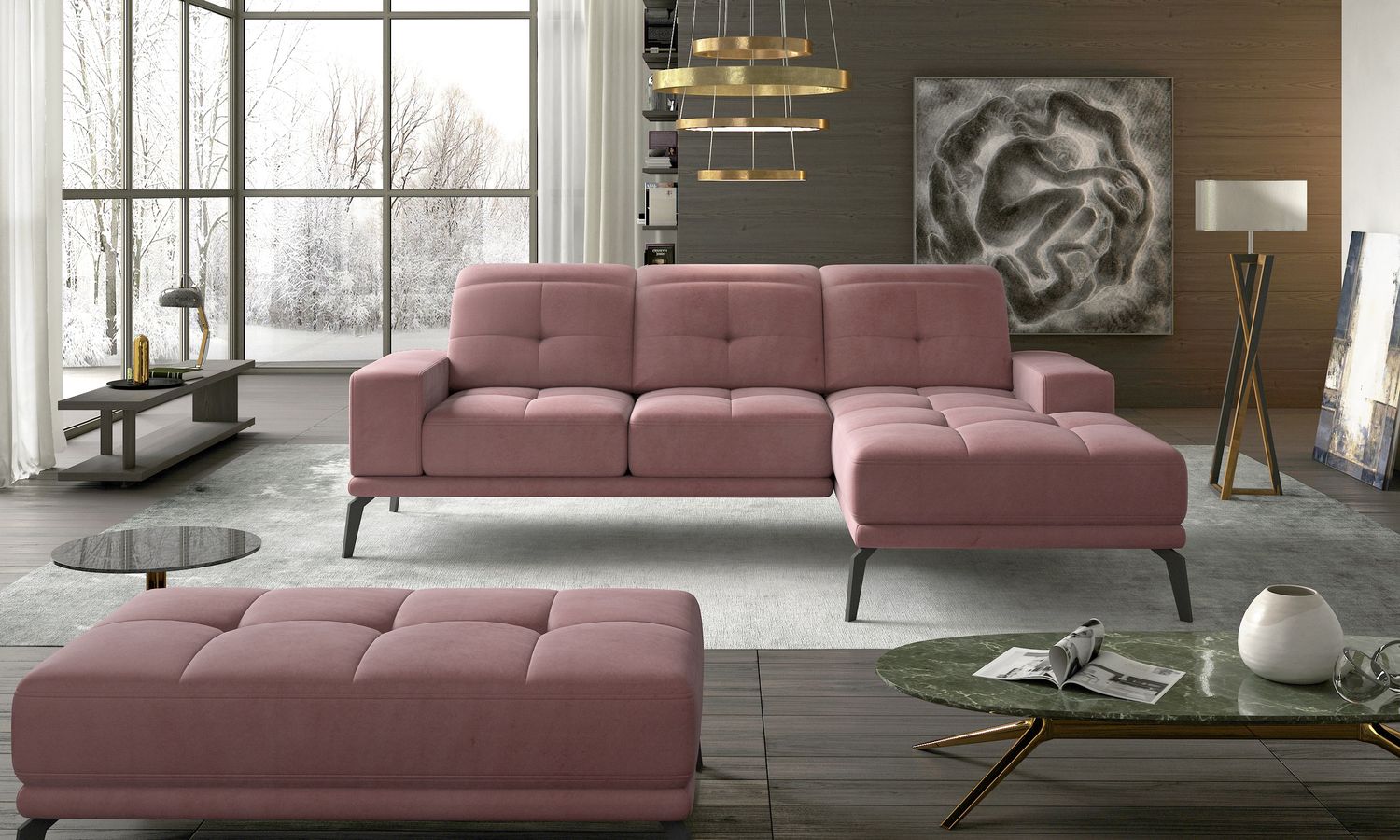 Corner Sofa East Piacenza 29 | size: Width: 265cm, Height: 98cm, Depth: 53cm | color: Mat/Velvet | image: 1 | variant: 1017501
