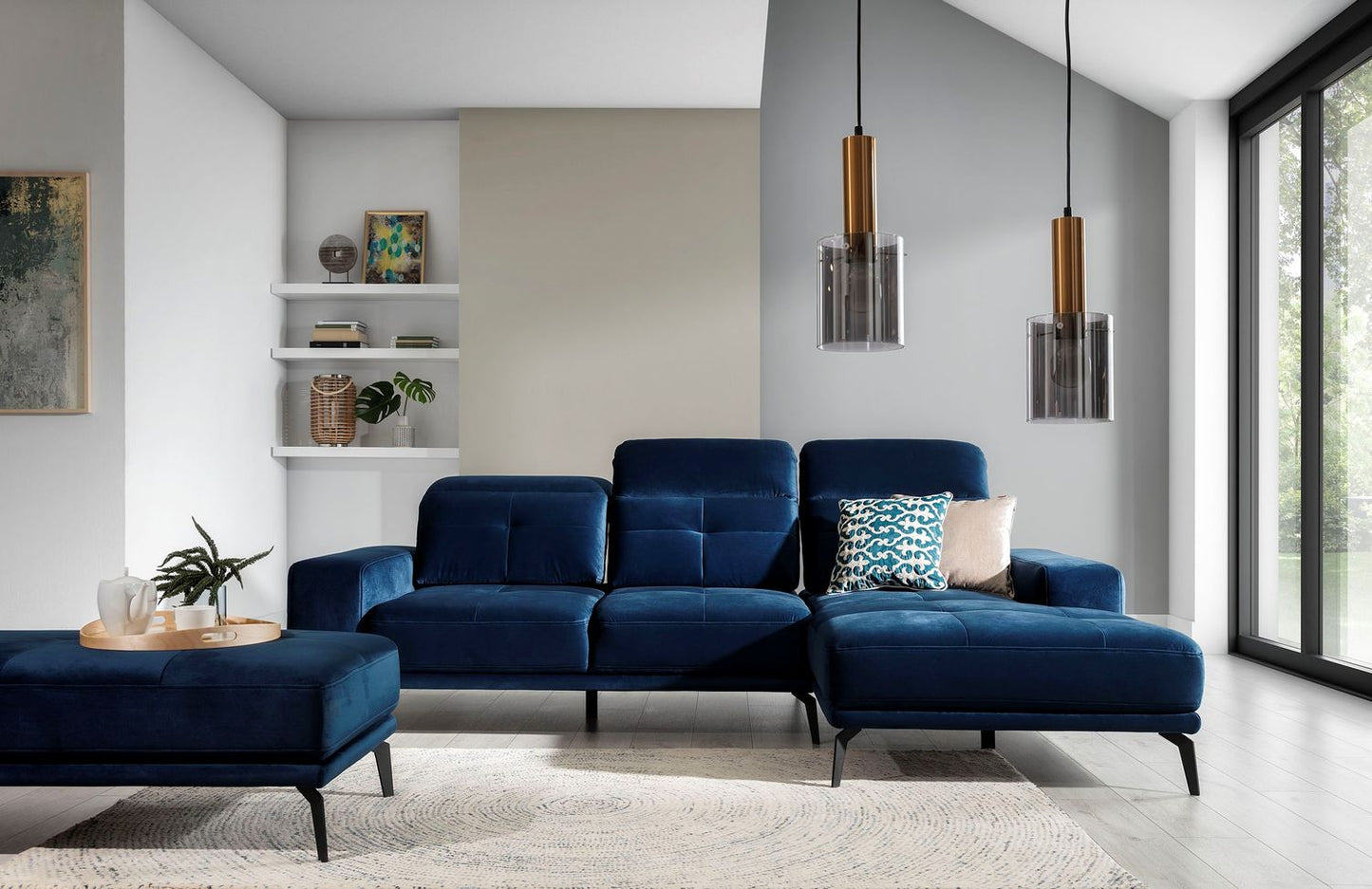 Corner Sofa East Piacenza 30 | size: Width: 265cm, Height: 98cm, Depth: 53cm | color: Blue | image: 1 | variant: 1017502