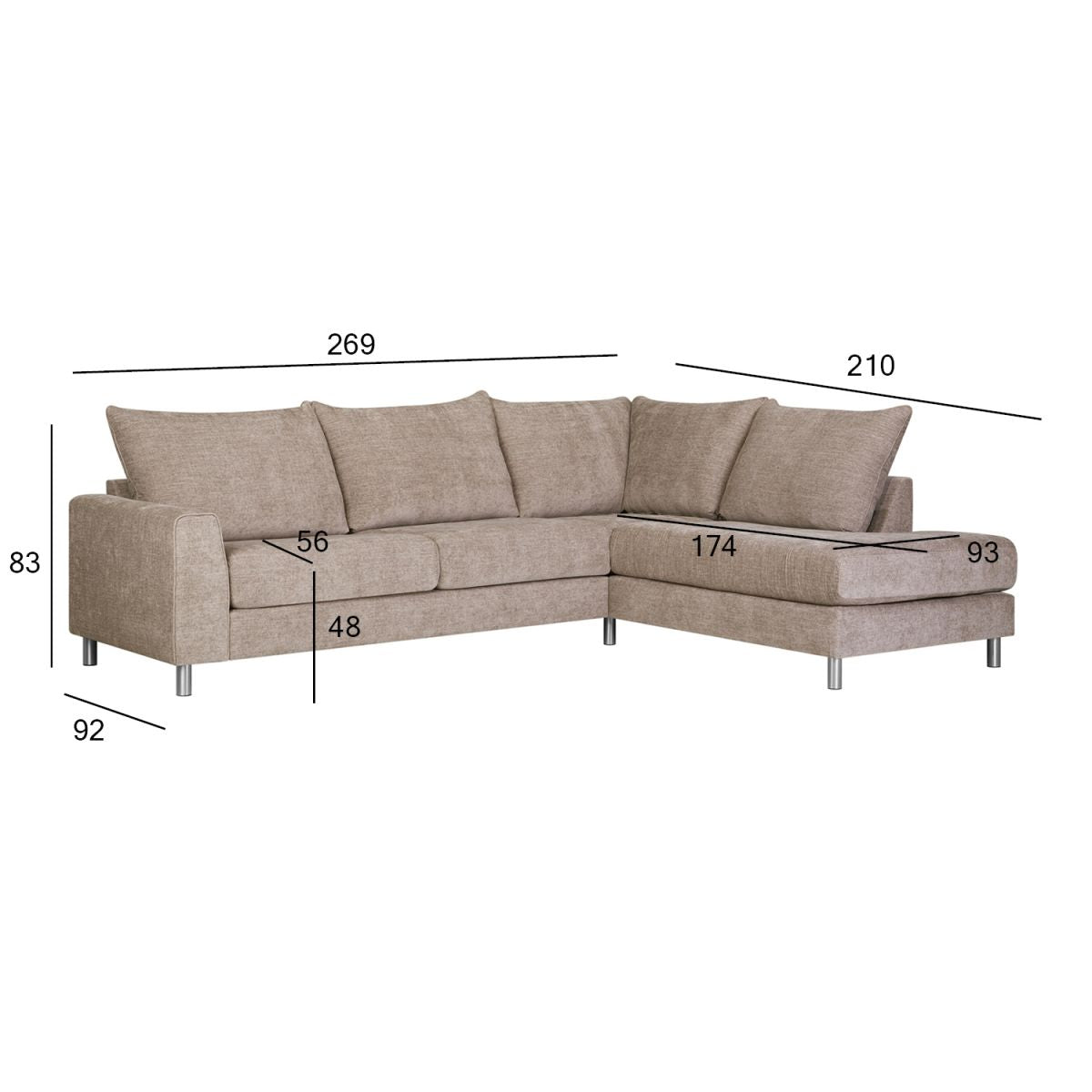 Corner Sofa Leila | size: Width: 269cm, Height: 89cm, Depth: 92cm | color: Beige | image: 2 | variant: 1012600