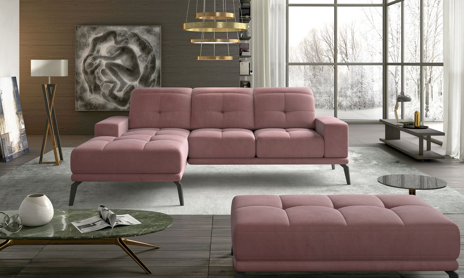 Corner Sofa Torrense 63 | size: Width: 265cm, Height: 98cm, Depth: 53cm | color: Mat/Velvet | image: 1 | variant: 1016589