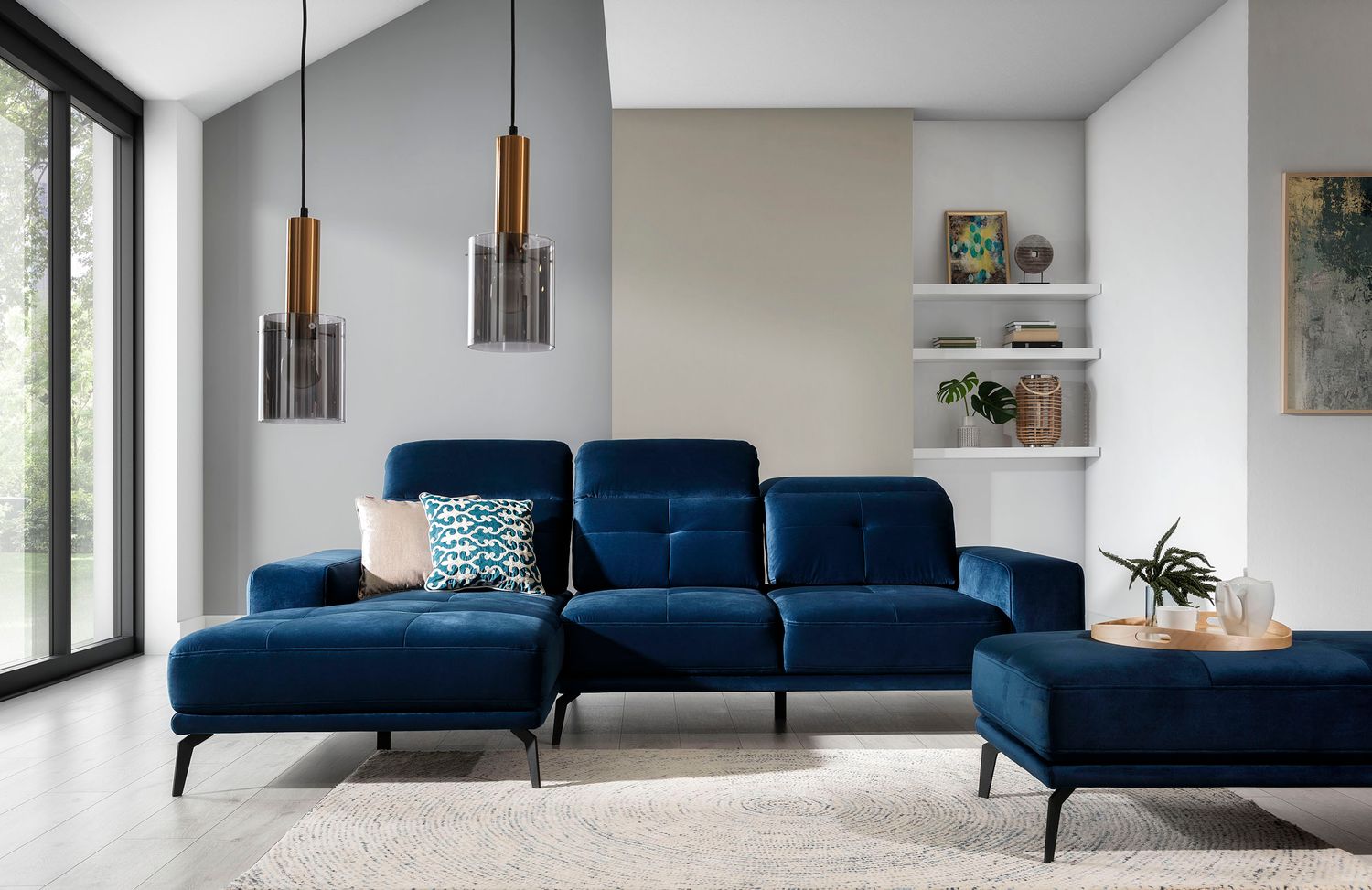 Corner Sofa Torrense 64 | size: Width: 265cm, Height: 98cm, Depth: 53cm | color: Blue | image: 1 | variant: 1016590