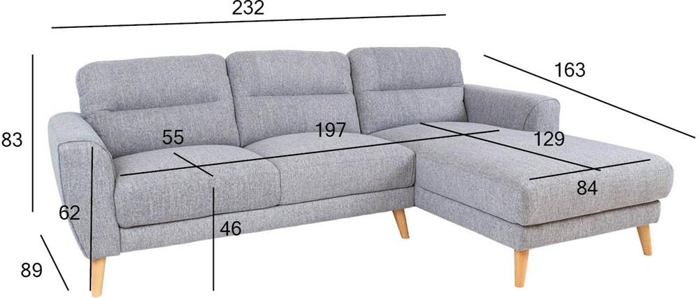 Corner Sofa West Delhi | size: Width: 232cm, Height: 83cm, Depth: 163cm | color: Gray | image: 7 | variant: 1000335