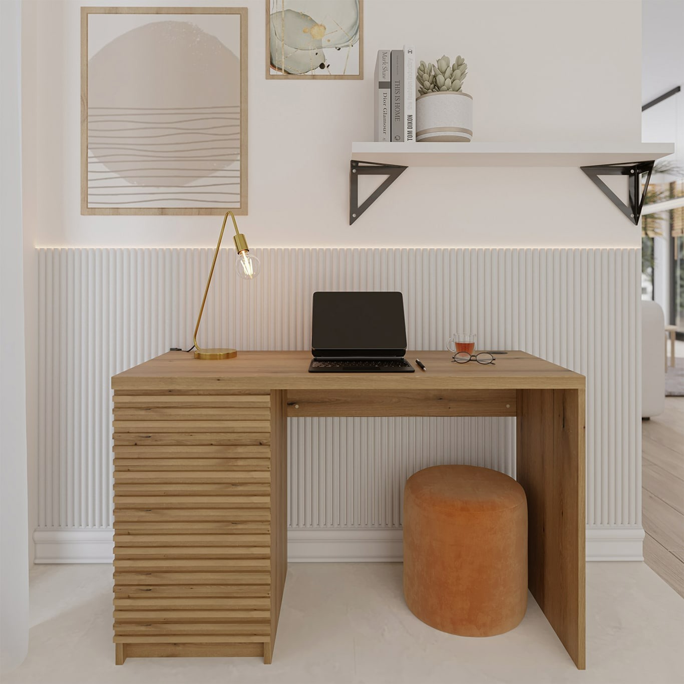 Desk Bisett | size: Length: 60cm, Width: 140cm, Height: 75cm | color: Oak | image: 4 | variant: 1017863