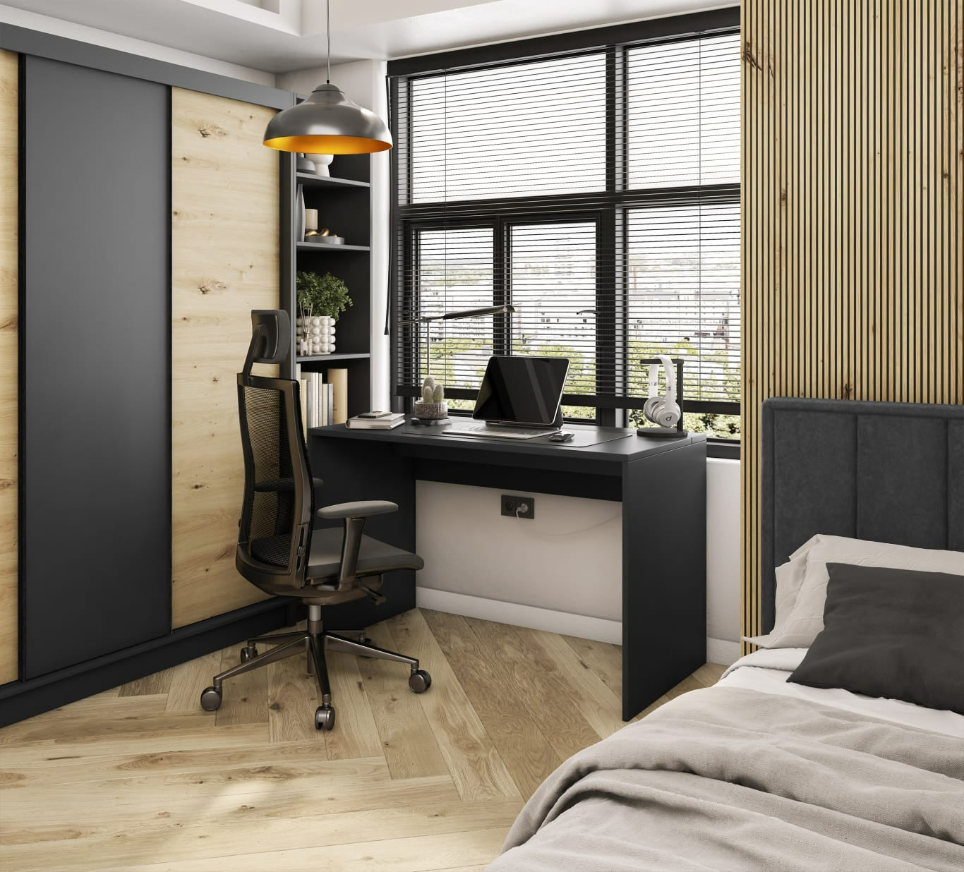 Desk Vercelli 1 | size: Length: 60cm, Width: 140cm, Height: 75cm | color: Black | image: 4 | variant: 1010572