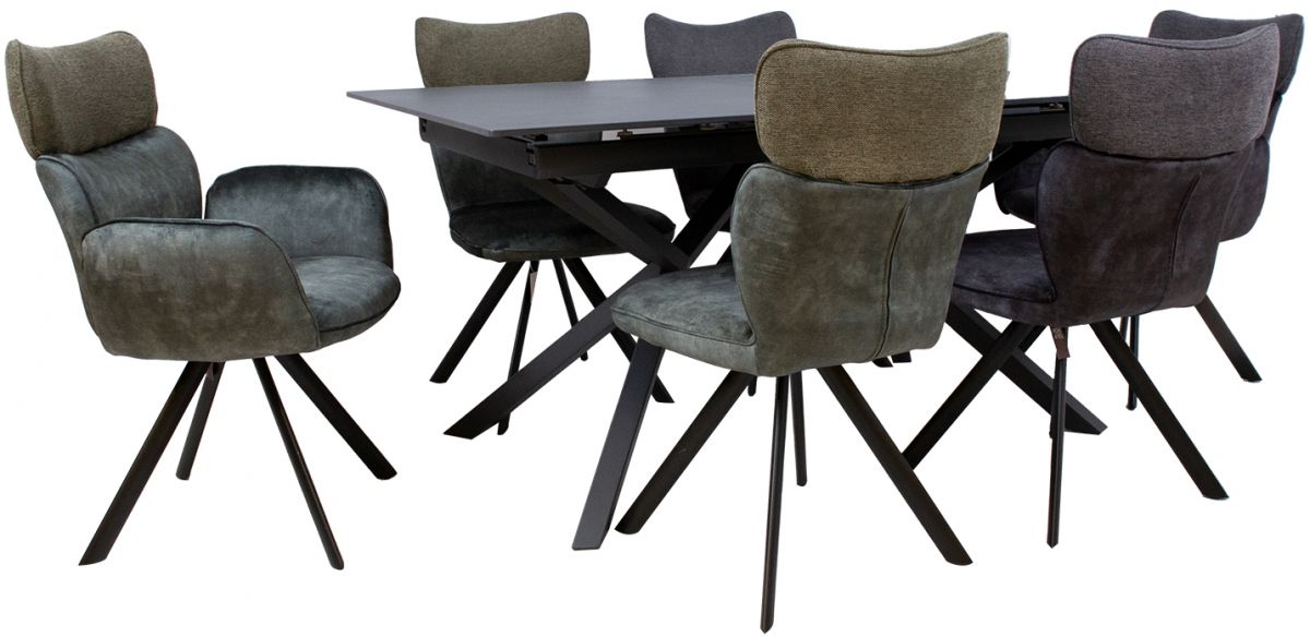 Dining Room Furniture Set Bromley | size: Length: 90cm, Width: 220cm, Height: 76cm | color: Black/Grey/Green | image: 1 | variant: 1001671