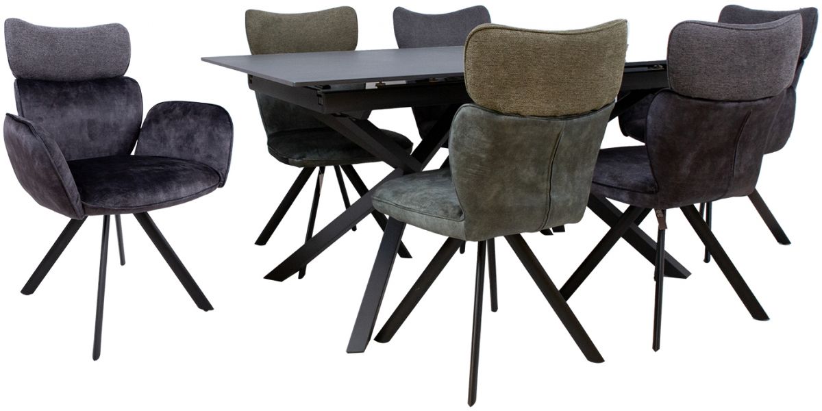 Dining Room Furniture Set Bromley | size: Length: 90cm, Width: 220cm, Height: 76cm | color: Black/Grey | image: 1 | variant: 1001672