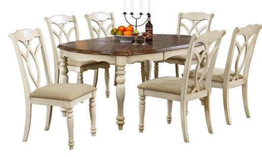 Dining Room Furniture Set East Bicester | size: Length: 106.5cm, Width: 182cm, Height: 76cm | color: White/Brown | image: 0 | variant: 1005108