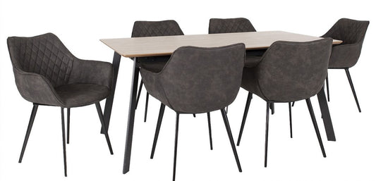 Dining Room Furniture Set Helena 4 | size: Length: 90cm, Width: 160cm, Height: 75cm | color: Black/Oak/Grey | image: 0 | variant: 1011359