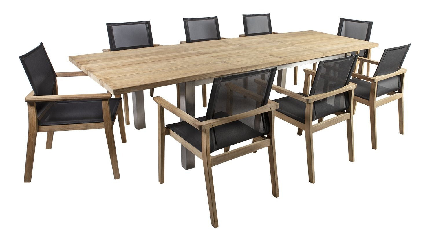 Dining Room Furniture Set Nautica | size: Length: 100cm, Width: 300cm, Height: 76cm | color: Black/Oak/Grey | image: 0 | variant: 1018024