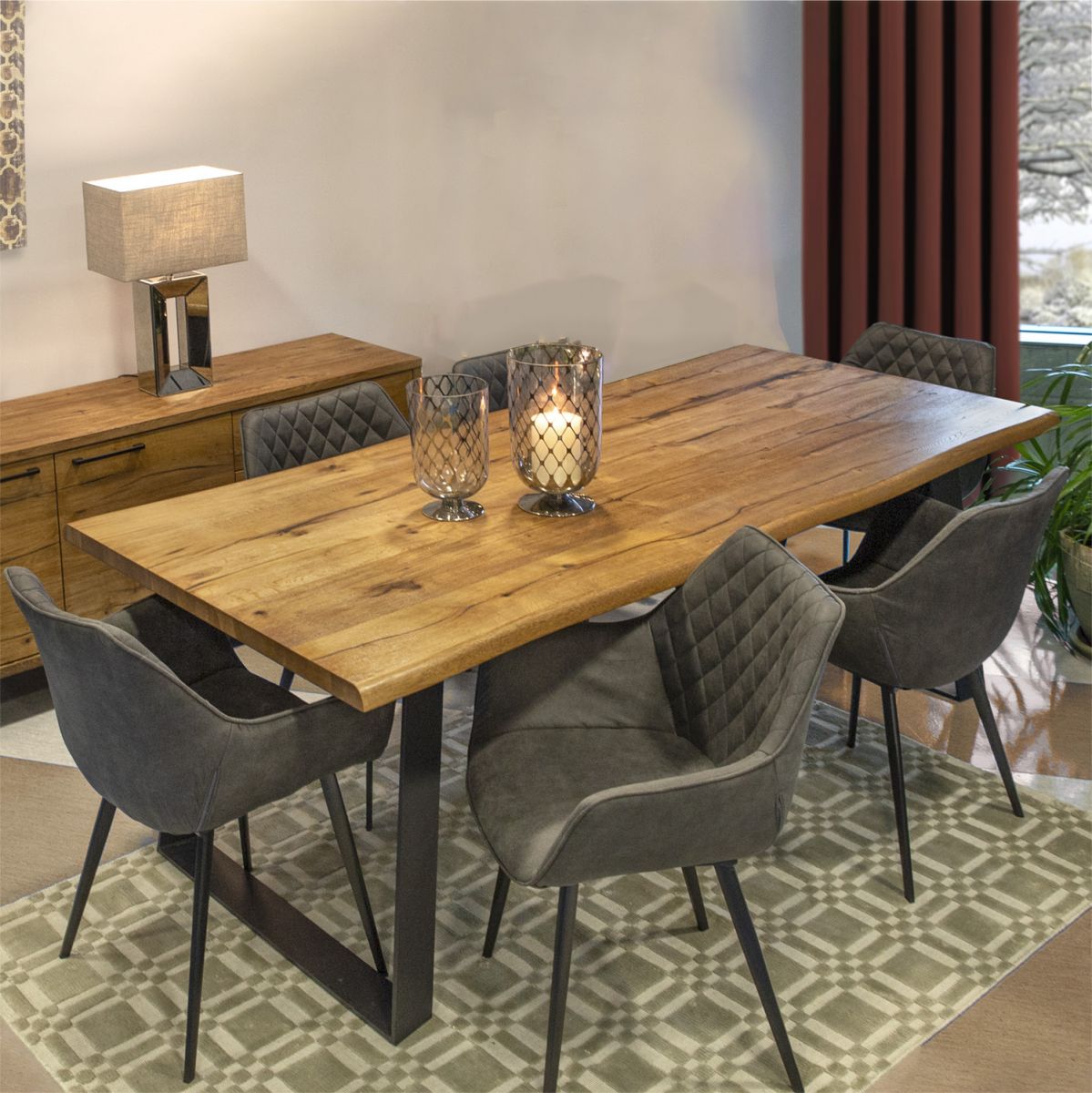 Dining Room Furniture Set Rotterdam 2 | size: Length: 100cm, Width: 220cm, Height: 75cm | color: Black/Oak | image: 0 | variant: 1011346