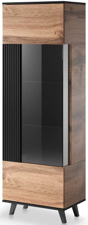 Display Cabinet Random W-1 | size: Width: 60cm, Height: 182cm, Depth: 40cm | color: Black/Oak | image: 1 | variant: 1012428