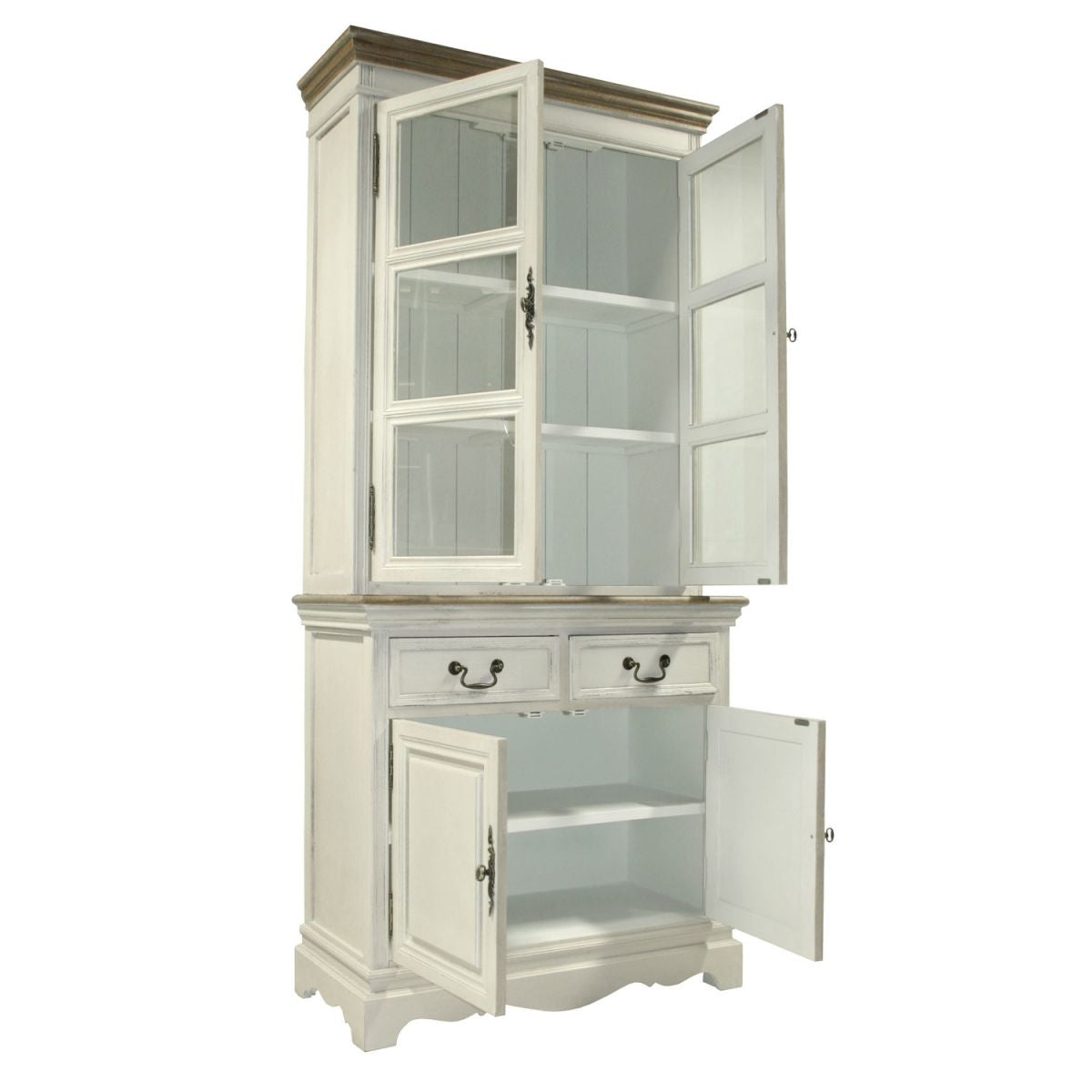 Display Cabinet Samira 2 | size: Width: 85.5cm, Height: 189.5cm, Depth: 39.5cm | color: White/Brown | image: 2 | variant: 1010905