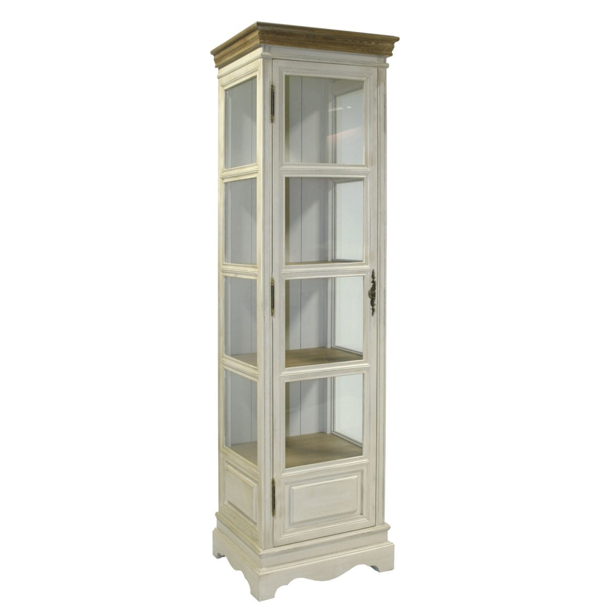 Display Cabinet Samira | size: Width: 49cm, Height: 178cm, Depth: 39cm | color: White/Brown | image: 1 | variant: 1010902