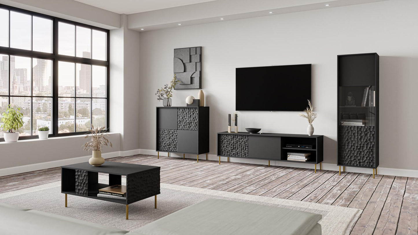 Display Cabinet West Thame | size: Width: 55cm, Height: 185cm, Depth: 41cm | color: Black | image: 2 | variant: 1007342