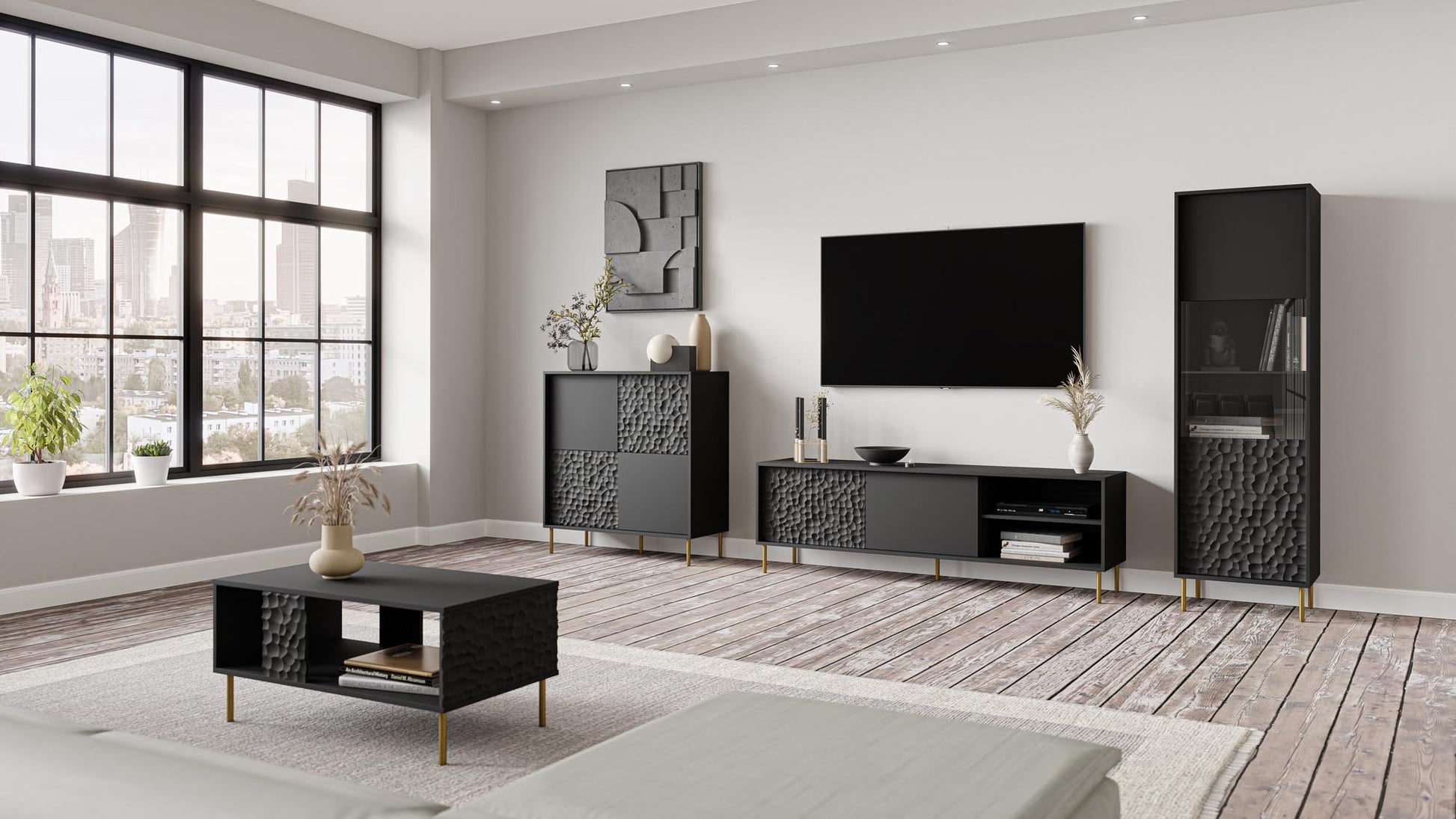 Display Cabinet West Thame | size: Width: 55cm, Height: 185cm, Depth: 41cm | color: Black | image: 2 | variant: 1007342