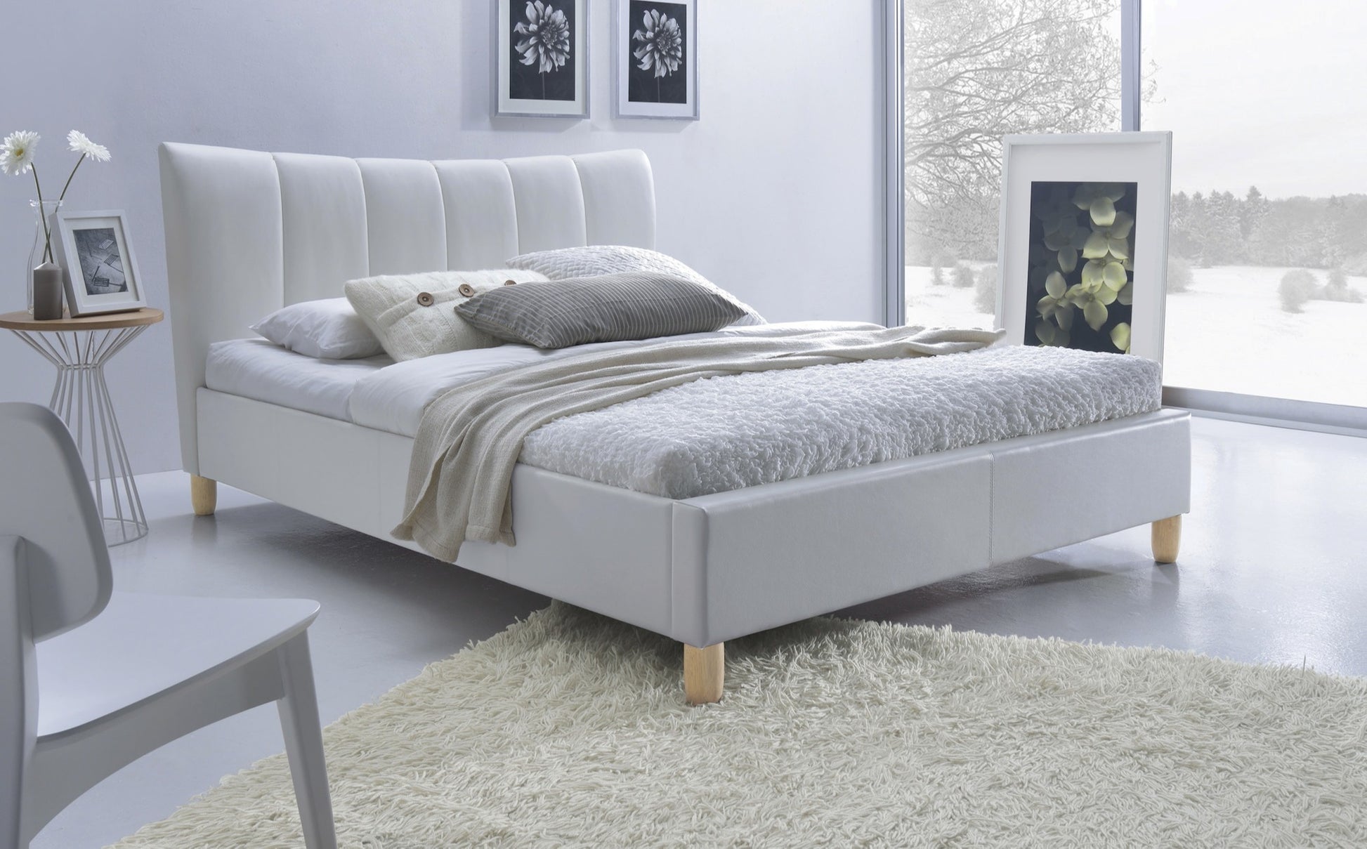 Double Bed East Chisinau | size: Length: 217cm, Width: 174cm, Height: 100cm | color: White | image: 2 | variant: 1006678