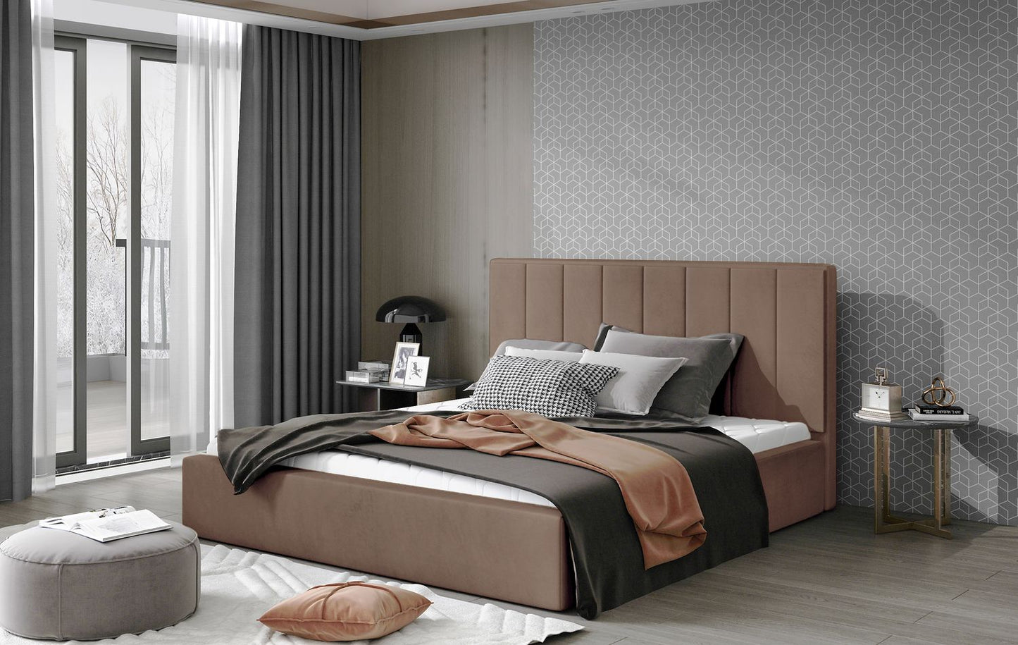Double Bed East Oldham 2 | size: Length: 223cm, Width: 200cm, Height: 93cm | color: Beige | image: 1 | variant: 1010676