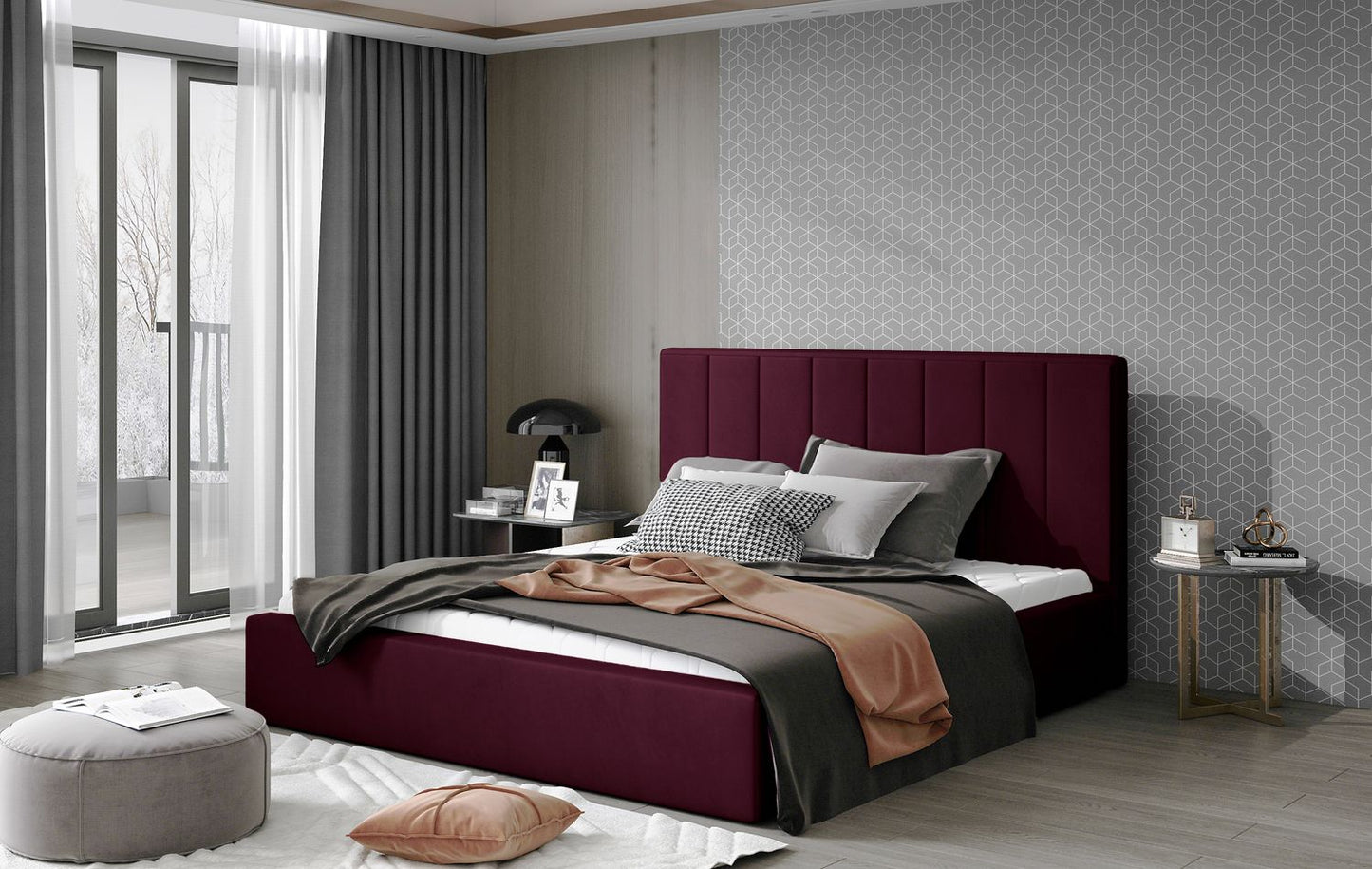 Double Bed East Oldham 3 | size: Length: 223cm, Width: 220cm, Height: 93cm | color: Mat/Velvet | image: 1 | variant: 1010691