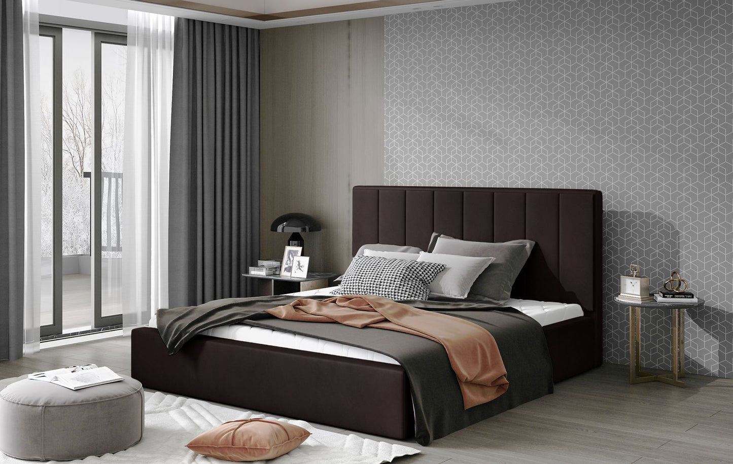 Double Bed East Oldham 3 | size: Length: 223cm, Width: 220cm, Height: 93cm | color: Monolith | image: 1 | variant: 1010694