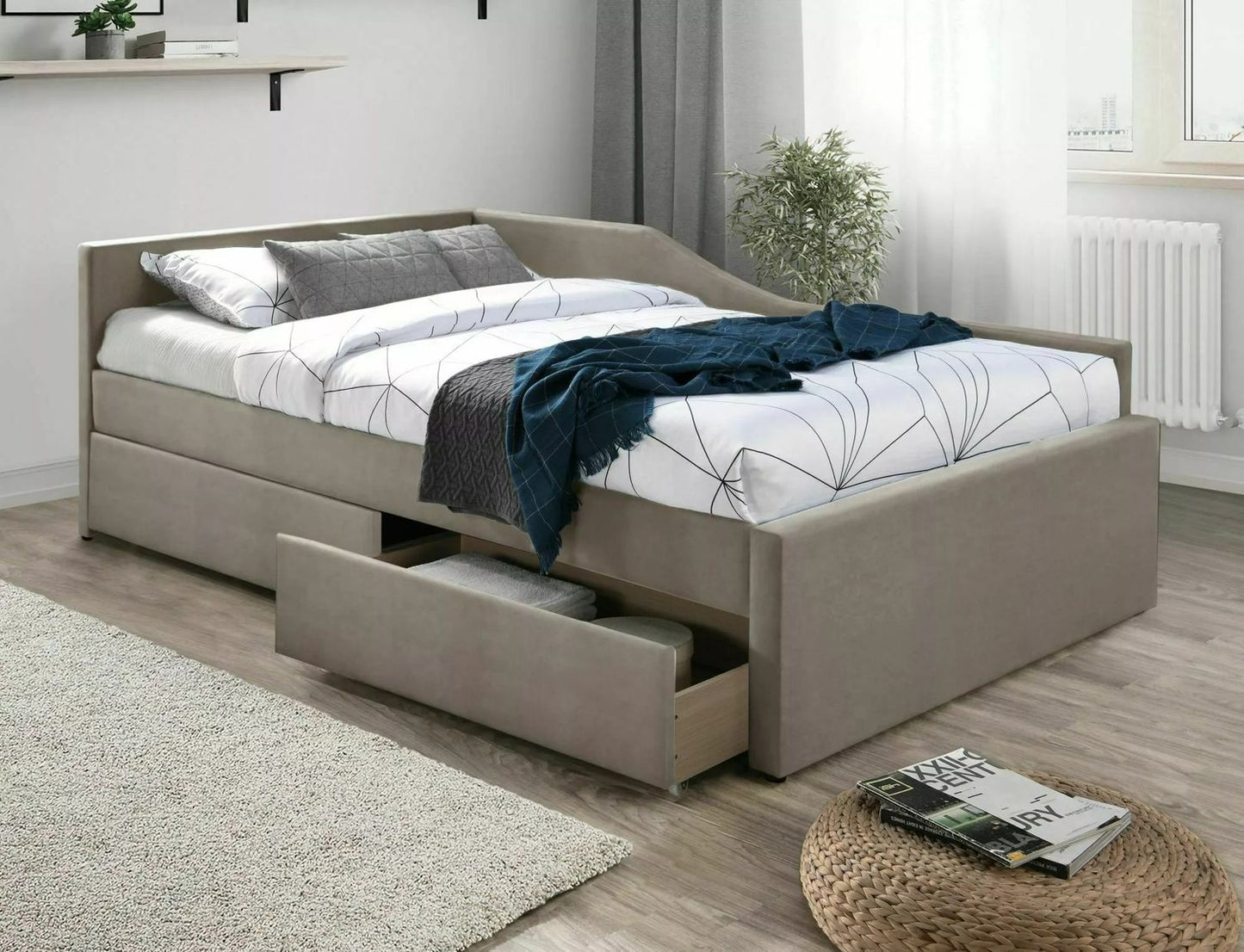 Double Bed Eliot | size: Length: 213cm, Width: 128cm, Height: 75cm | color: Beige | image: 0 | variant: 1010139