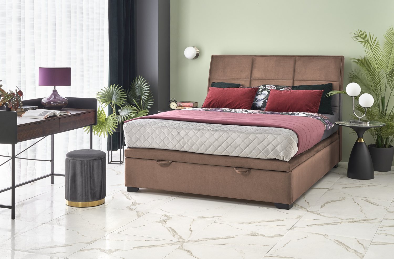 Double Bed Lahore | size: Length: 230cm, Width: 163cm, Height: 124cm | color: Beige | image: 8 | variant: 1003360