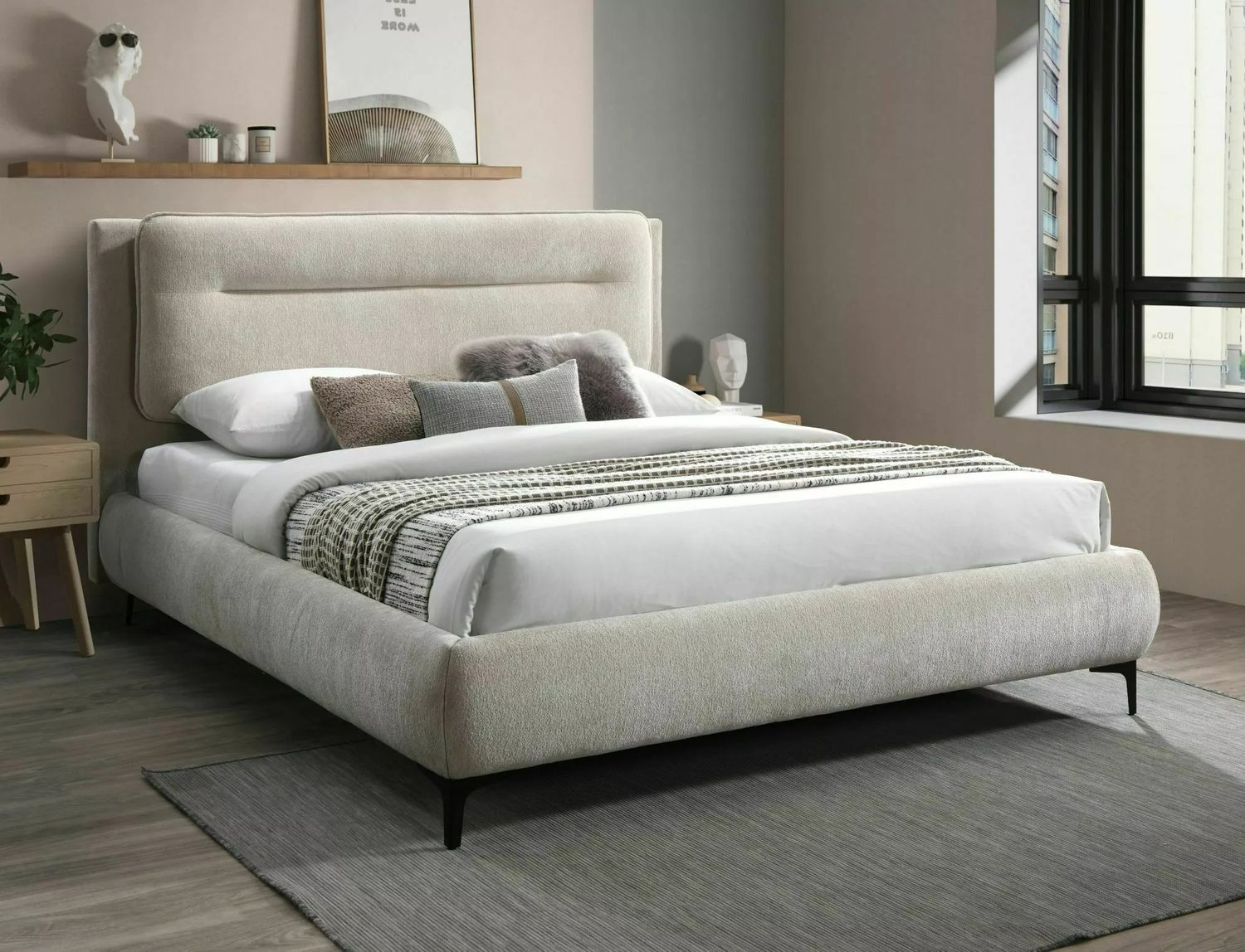 Double Bed Raven | size: Length: 217cm, Width: 179cm, Height: 114cm | color: Beige | image: 0 | variant: 1010161